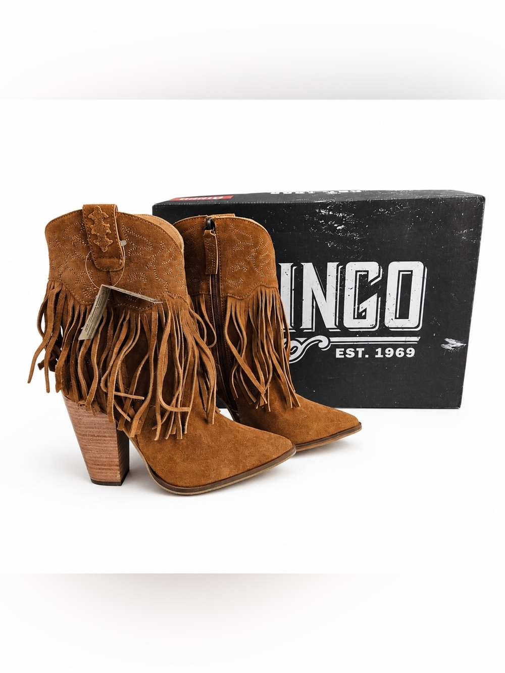 Dingo Crazy Train Fringe Western Boots 8.5 Camel Suede BNWT & Box SOLD OUT - Picture 13 of 14